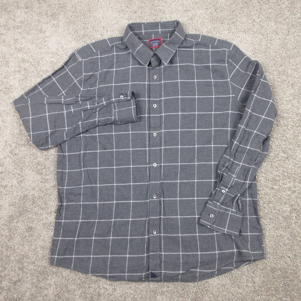 Untuckit Shirt Mens 2XL Gray Windowpane Plaid Twill Flannel Casual Button Up